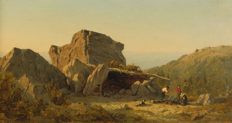 Paisagem com tendas em um acampamento, pintura a óleo de Sanford Robinson Gifford