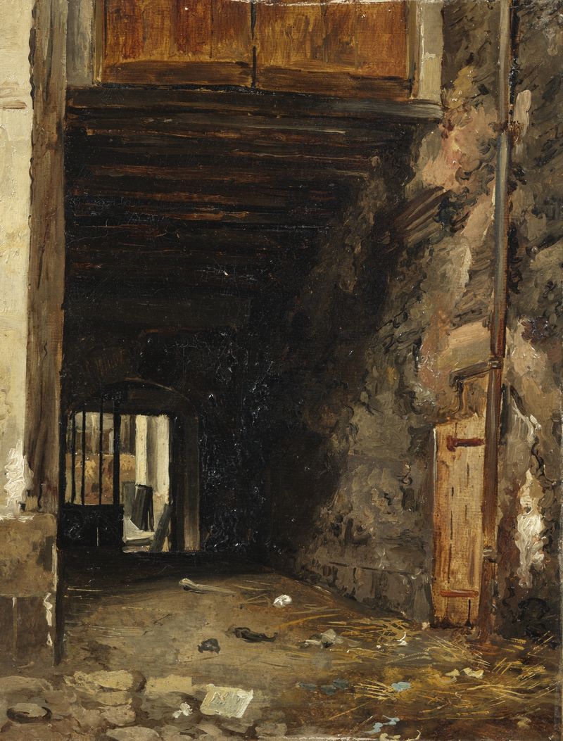 Cena de pátio com arco e luz, pintura a óleo de Auguste Xavier Leprince