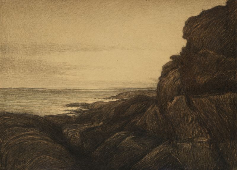 Coastal Cliffs de Karl Nordström, óleo sobre tela representando penhascos e oceano sob um vasto céu