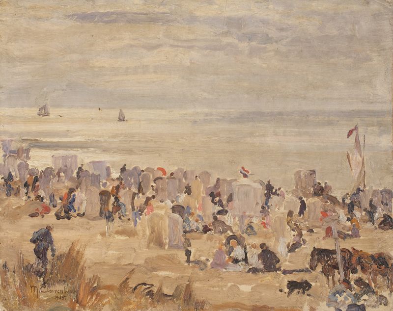 Escena marina con suaves olas y costa de Max Clarenbach, pintura al óleo