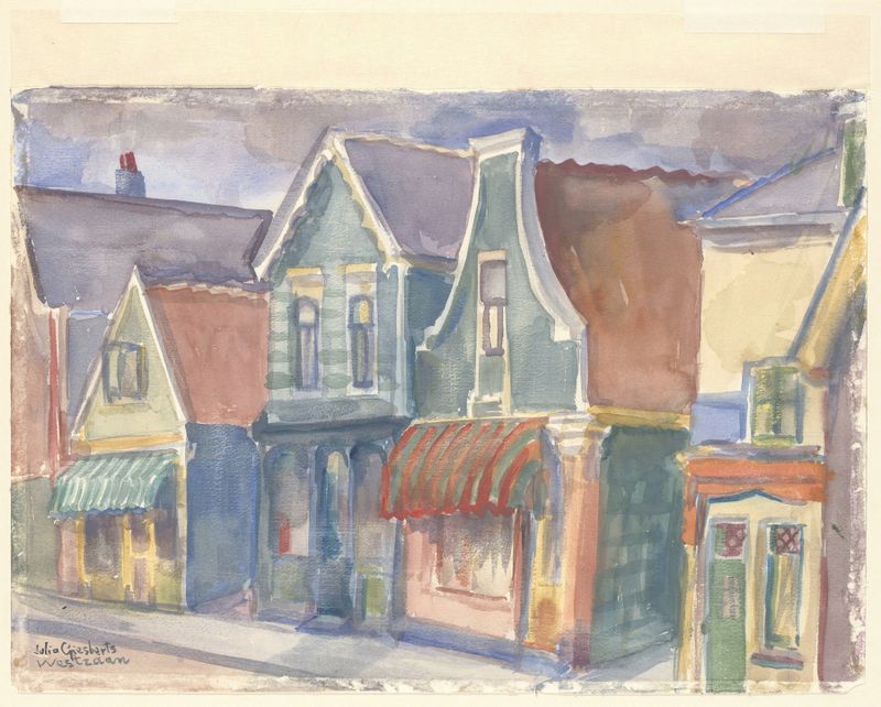 Paisagem de uma vila em decadência, pintura a óleo de Julia Giesberts