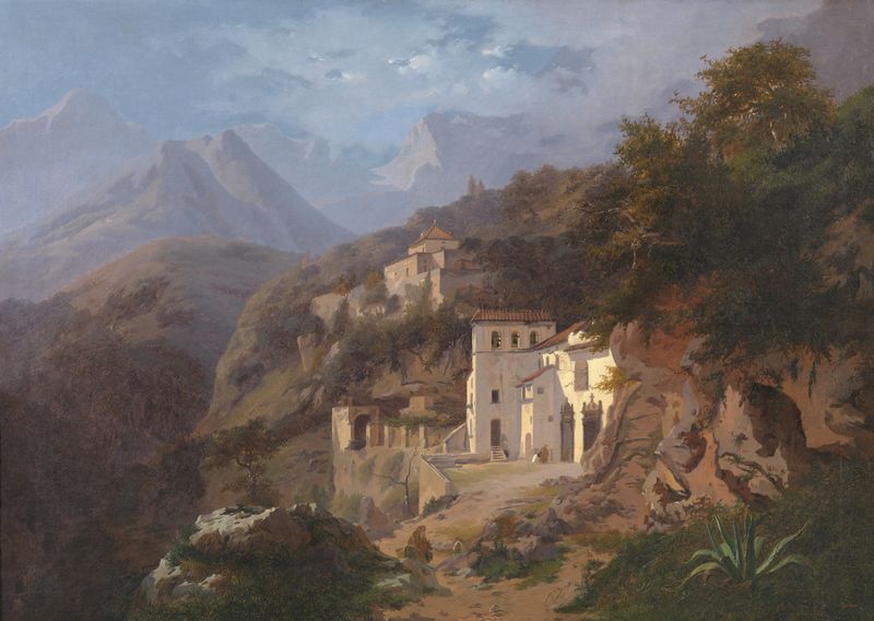 Oil on canvas by Edouard De Vigne depicting the Capuchin Monastery in Cava