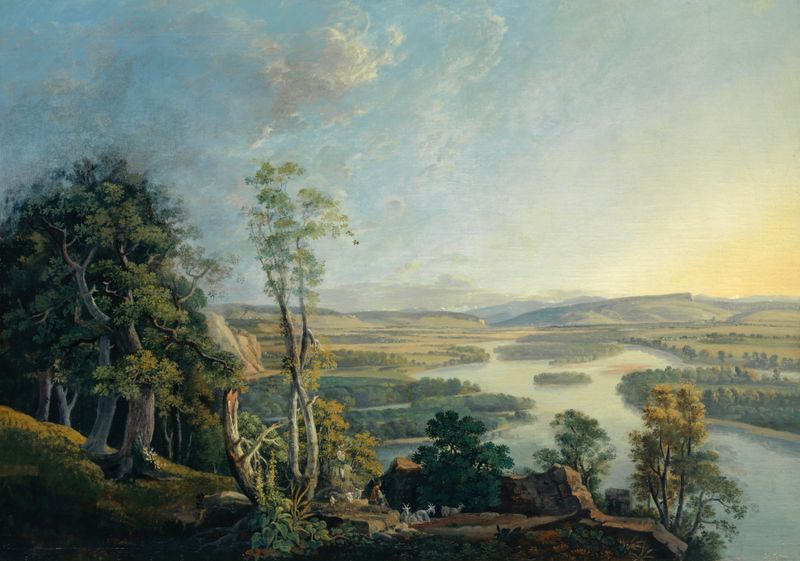 Paisagem do Reno perto do Isteinerklotz, óleo sobre tela de Peter Birmann