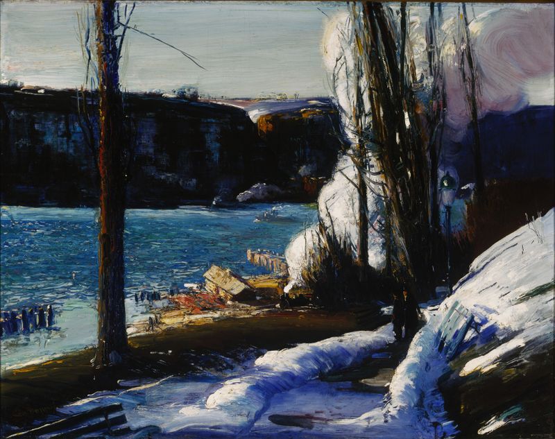 The Palisades de George Wesley Bellows, óleo sobre tela que retrata uma paisagem turbulenta.