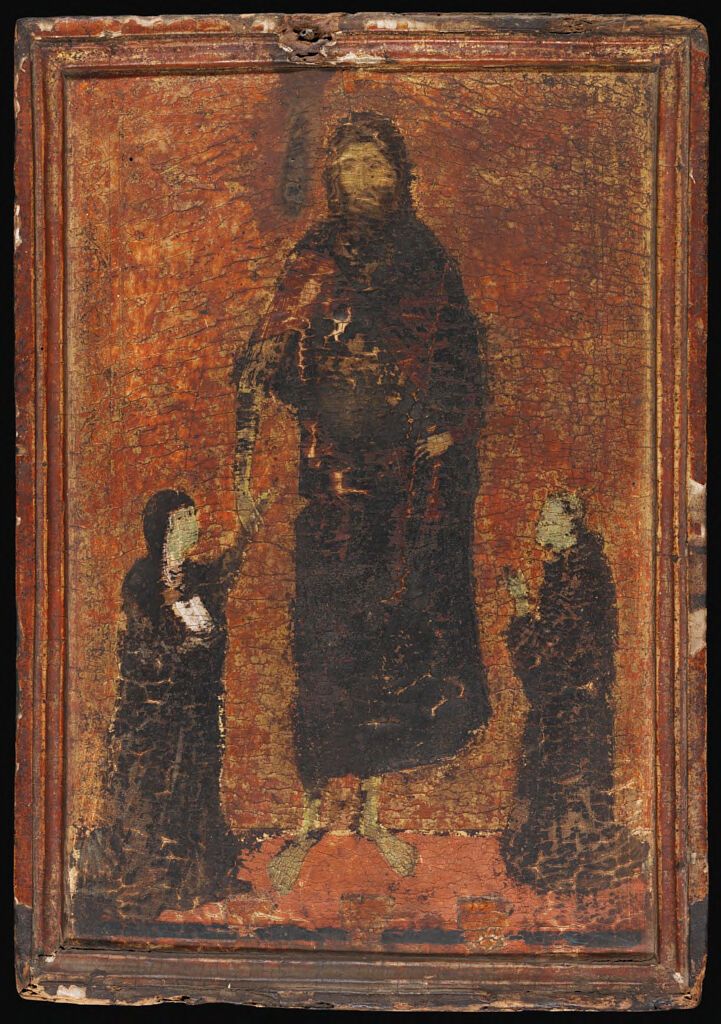 São João Batista com dois franciscanos, têmpera sobre painel de Ugolino di Nerio