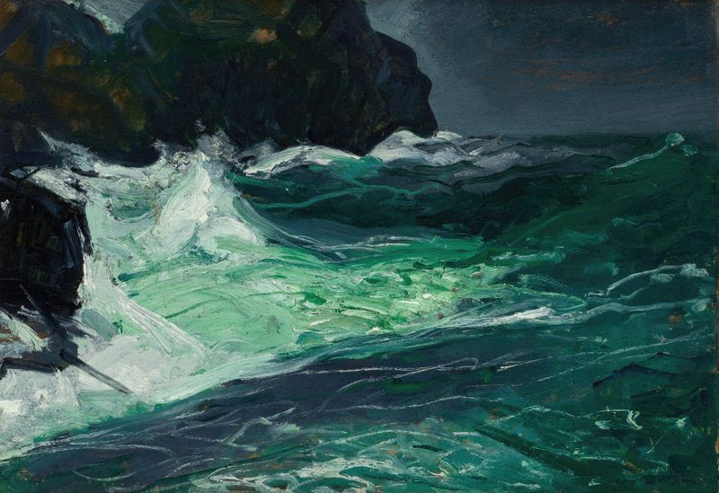 Storm Sea de George Wesley Bellows, pintura a óleo que retrata ondas dinâmicas e nuvens escuras
