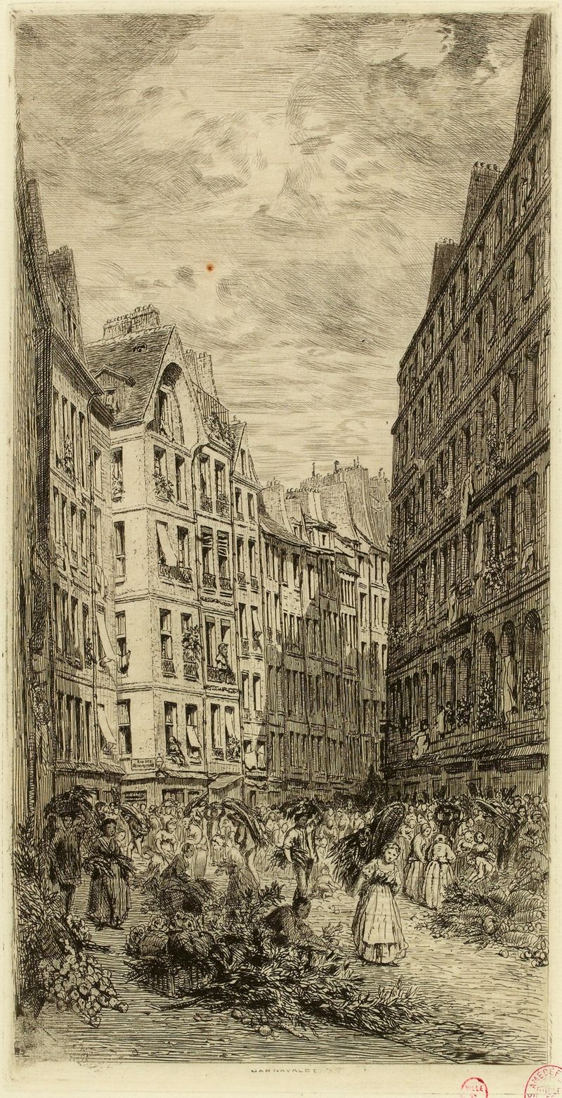 Rue de la Ferronnerie le matin by Alfred Alexandre Delauney, realism, depicting a quiet urban morning scene.