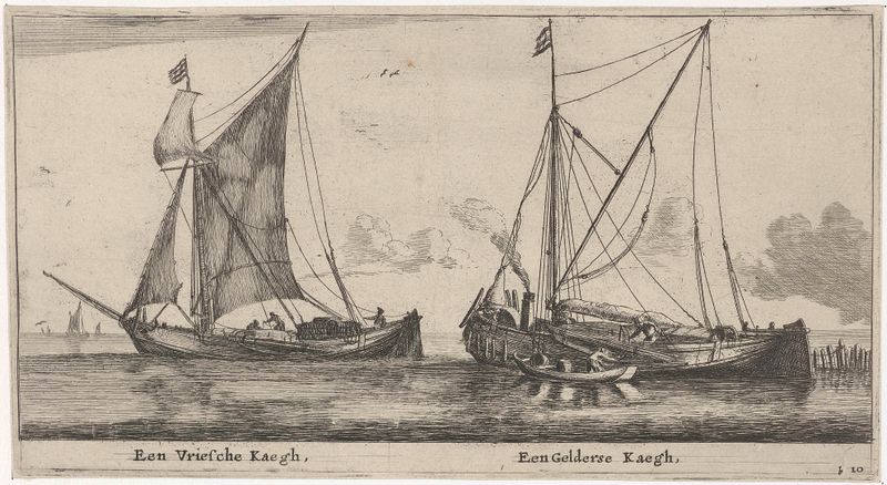 Etching by Reinier Nooms depicting two ships on calm waters