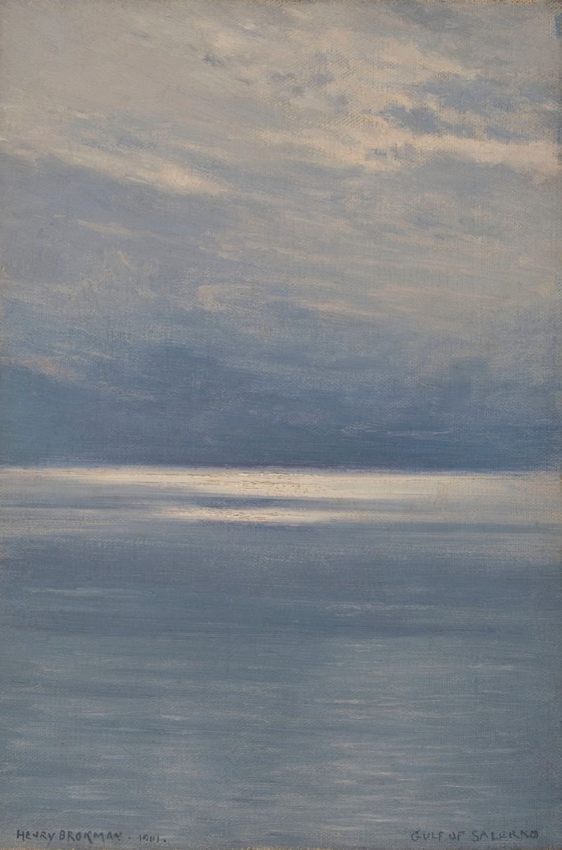 Cena marinha mostrando ondas e costa em pintura a óleo de Henry Brokman