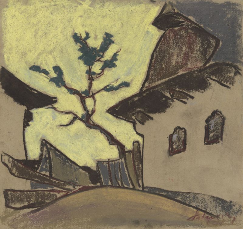 Village Cottage de Zolo Palugyay, óleo sobre tela mostrando uma paisagem rural tranquila