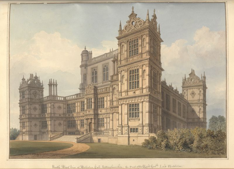 Vista Noroeste de Wollaton Hall, acuarela de John Buckler