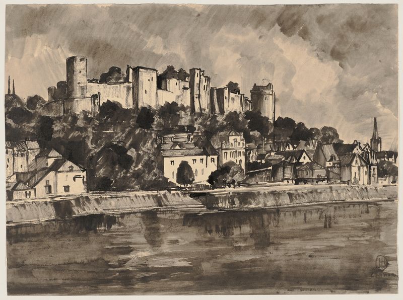 Paisagem do rio Vienne e do castelo de Chinon por Hermann Lismann, pintura a óleo