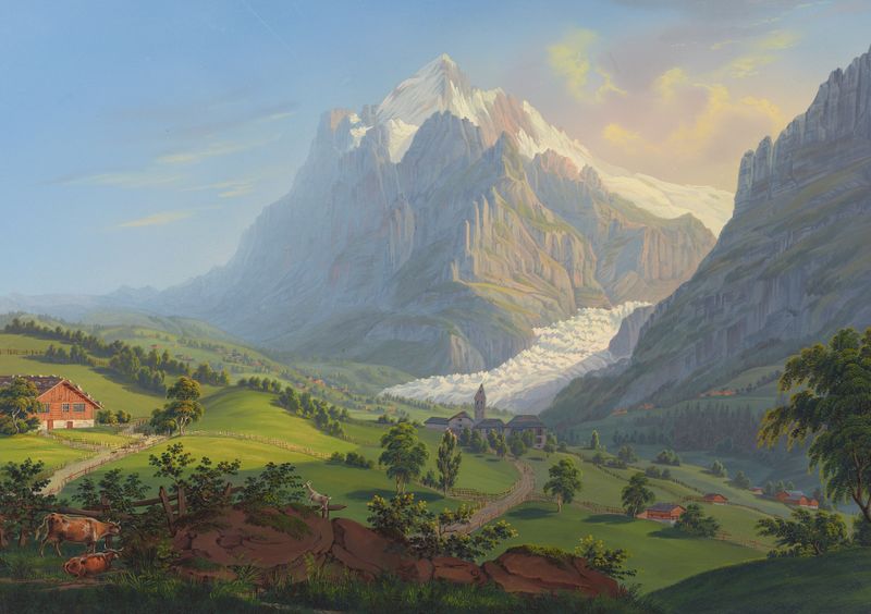 Landscape of Das Wetterhorn im Grindelwald by Johann Heinrich Bleuler the Younger, oil painting