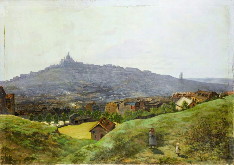 Paisagem de Montmartre, Paris em óleo sobre tela de Lucien Marchais