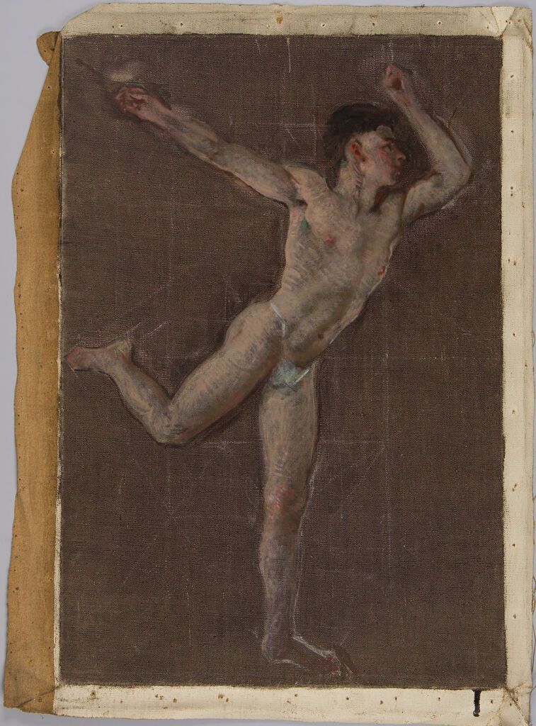Retrato de um jovem com os braços levantados, óleo sobre tela de Denman Waldo Ross