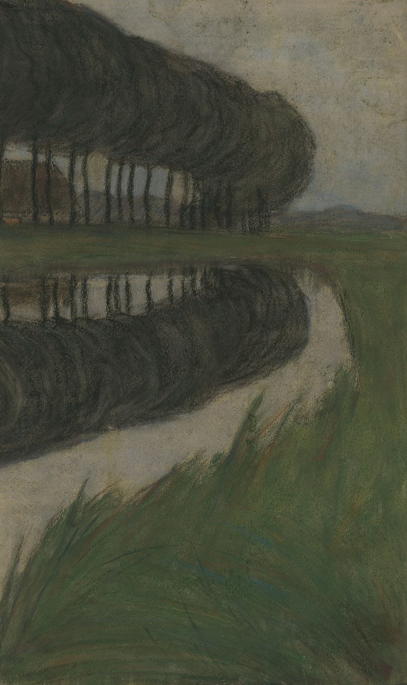Paisaje con árboles a lo largo de un canal, óleo sobre lienzo de Eugeen Van Mieghem