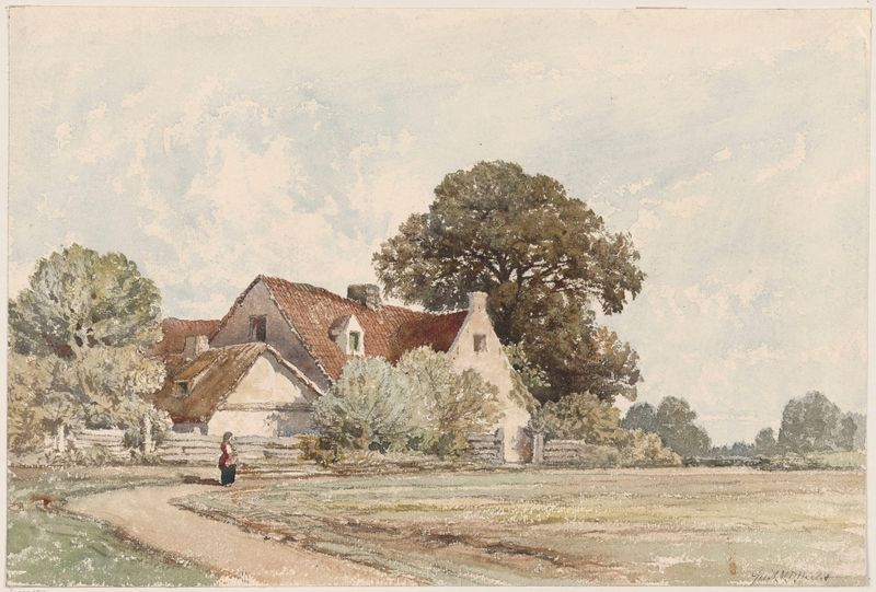 Country House de Guillaume Van der Hecht, óleo sobre lienzo, que representa un paisaje sereno con una casa majestuosa.
