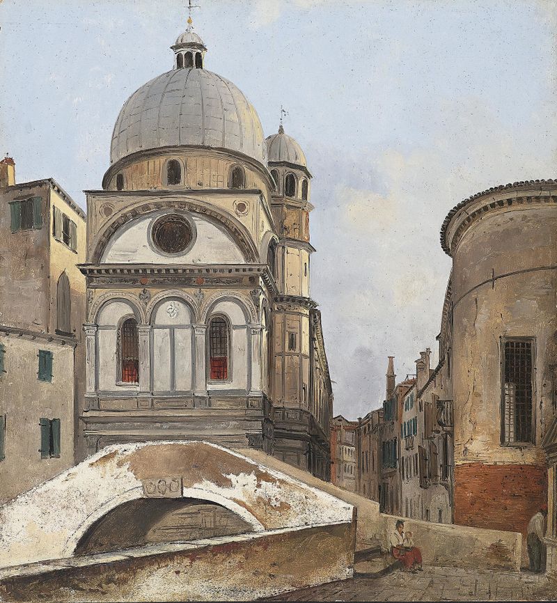 Architecture of Santa Maria dei Miracole e Santa Maria Nova by Ippolito Caffi, oil painting