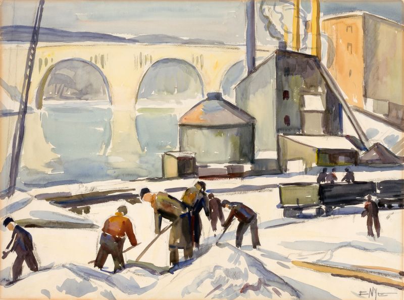 C.W.A. Worker at Key Bridge by Edgar Nye, realism, depicting a worker in a landscape.