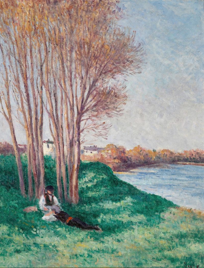 Landscape with figures by the Loire River, oil painting by Maximilien Luce