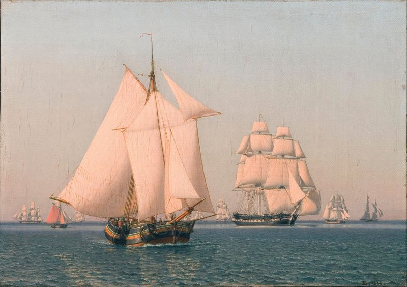 Pintura a óleo de Christoffer Wilhelm Eckersberg mostrando veleiros em um mar calmo.