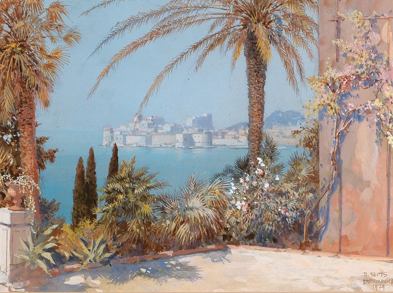 Blick auf Dubrovnik by Johann Seits, depicting a landscape with architectural elements and light play.