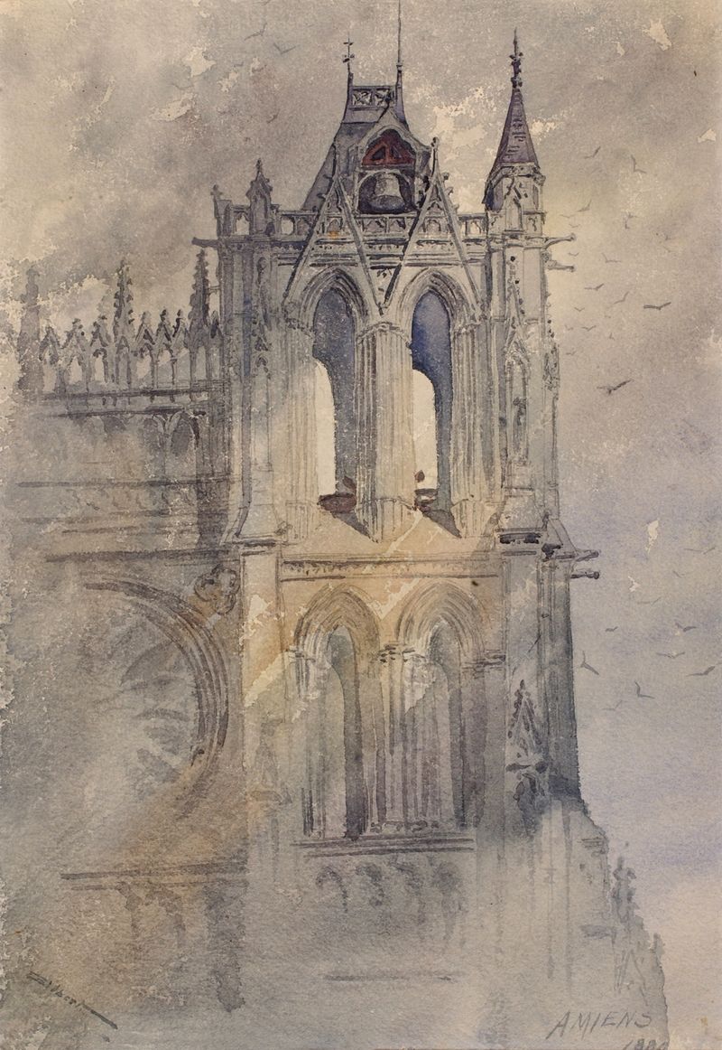 Southwest Tower, Amiens Cathedral by Cass Gilbert, Gothic architecture with intricate stonework