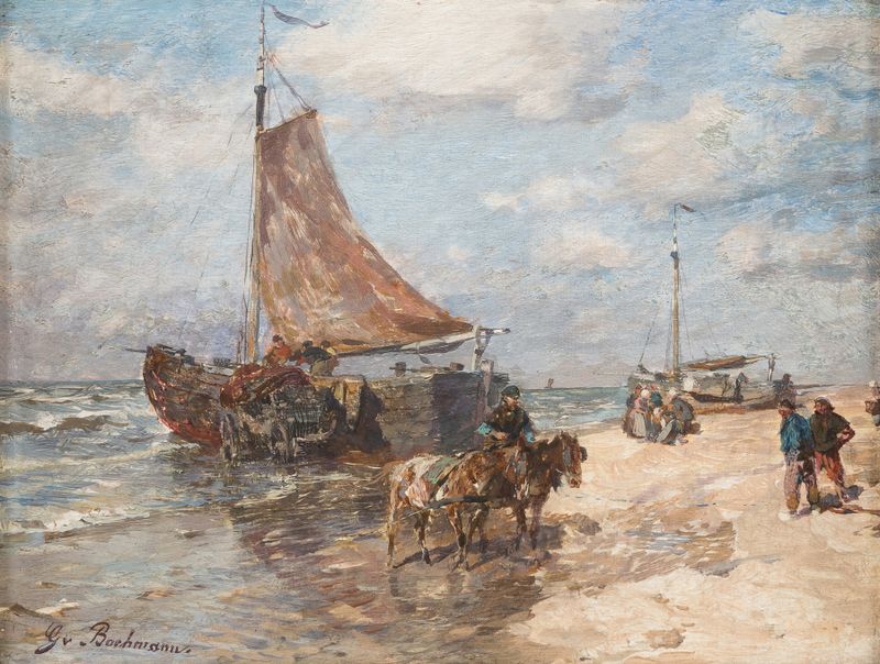 Fisher on the beach of Katwiyk, oil on canvas by Gregor von Bochmann