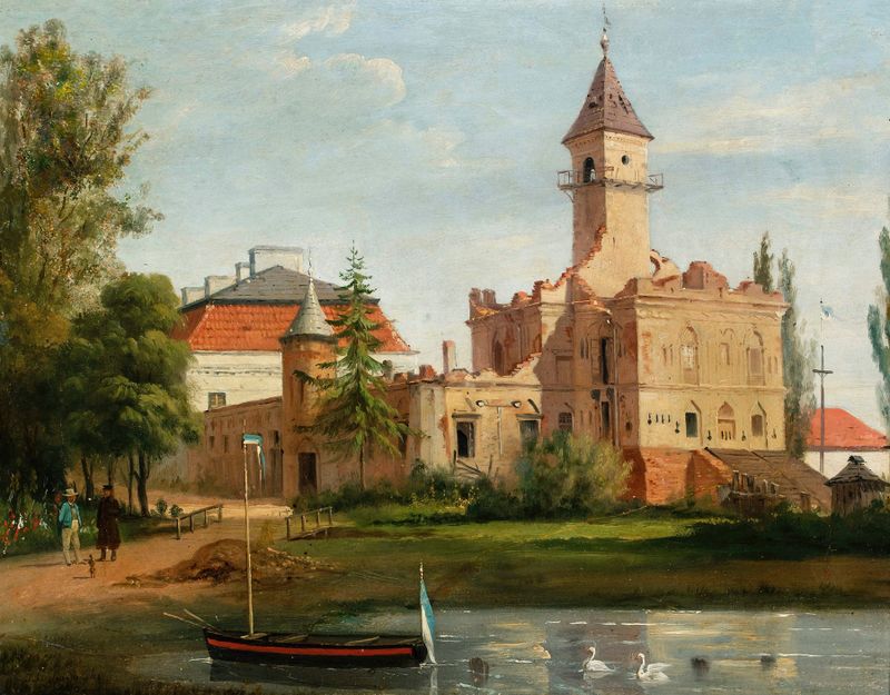 View of the castle in Radziejowice, oil on canvas by January Suchodolski