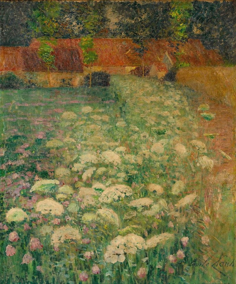 Wortel bloemen by Emile Claus, oil painting featuring wild carrots and delicate greens.