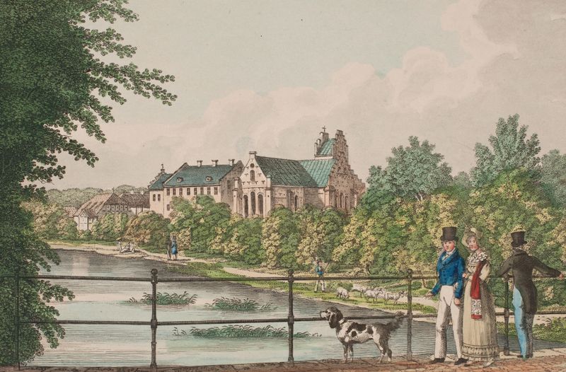 Herlufsholm de Jens Holm, óleo sobre tela que retrata uma paisagem tranquila.