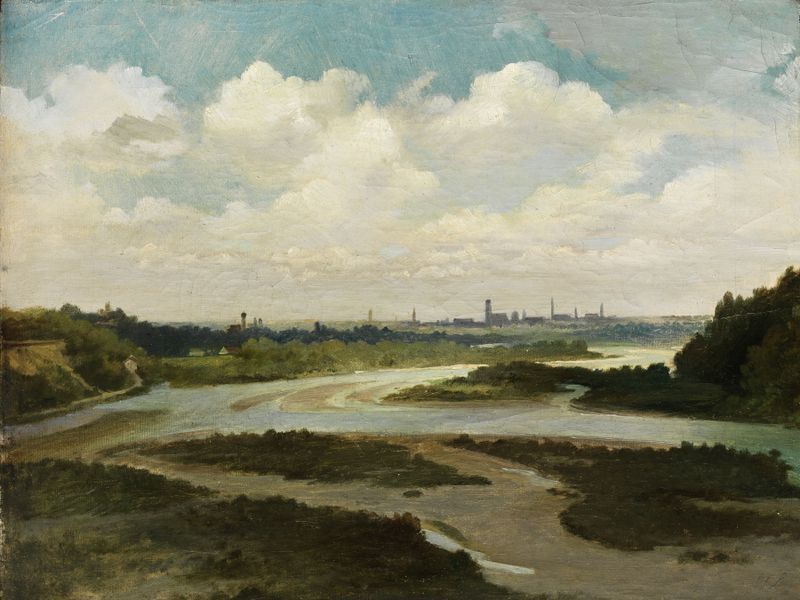 Isar valley landscape with views to Munich, oil on canvas by Wilhelm Lichtenheld