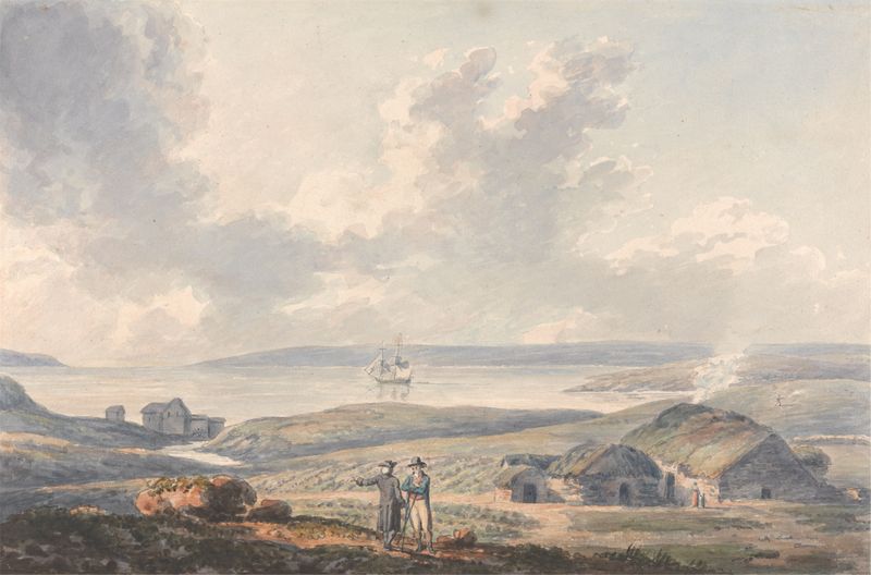 The Island of Hoy, the Orkneys by Edward Dayes, watercolor on paper depicting cliffs and sunlight.