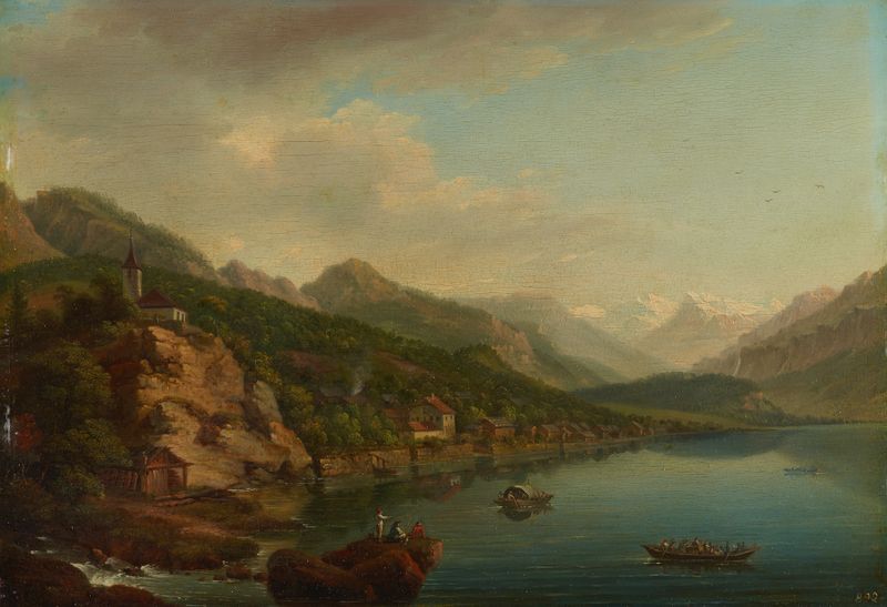 Landscape of Vue du Village et du Lac de Brientz by Johann Ludwig Aberli, medium unknown.