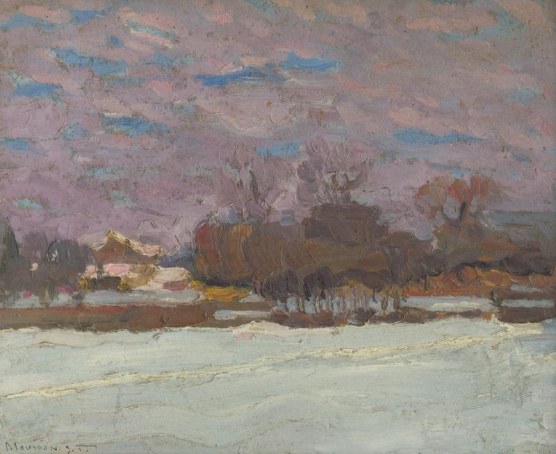 Paisaje invernal con árboles cubiertos de nieve de Jozef Teodor Mousson, pintura al óleo