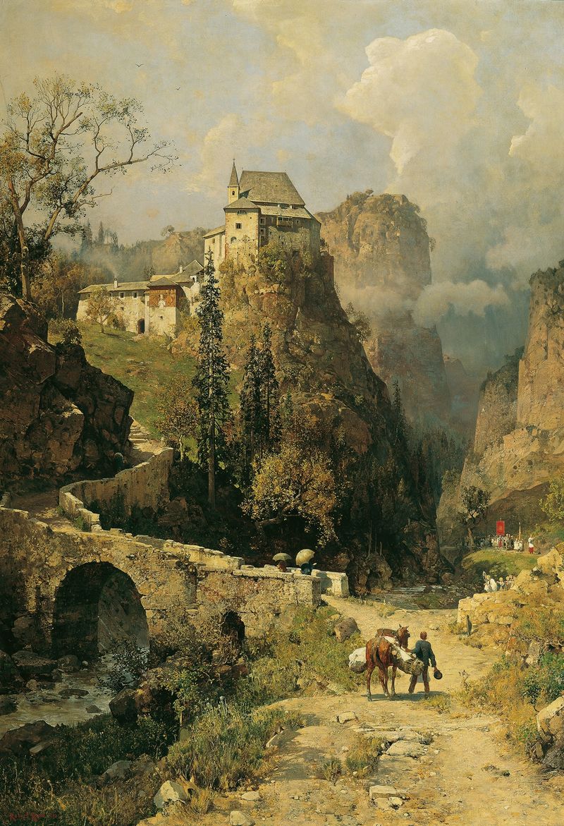 Paisaje de un valle aislado con luz moteada, pintura al óleo de Robert Russ
