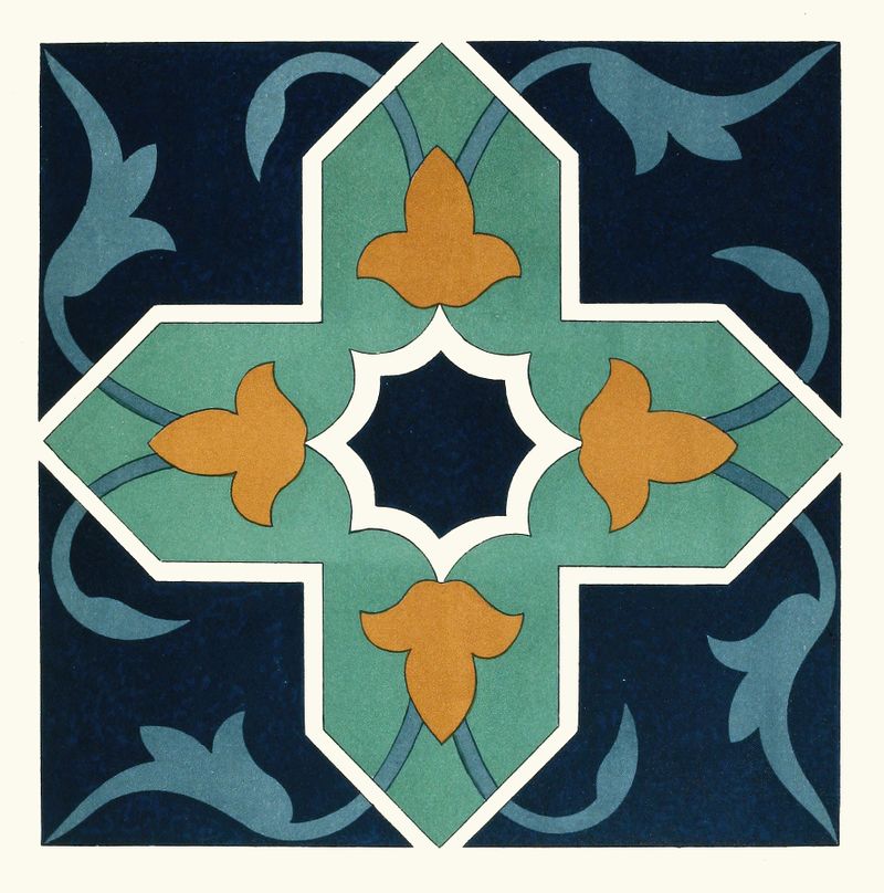 Ceramic ornamental tiles by Afghan Boundary Commission featuring intricate geometric patterns.