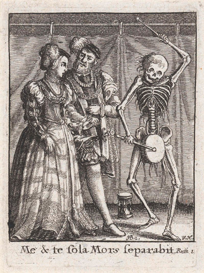 Gravura alegórica de Wenceslaus Hollar com uma mulher nobre e a morte.