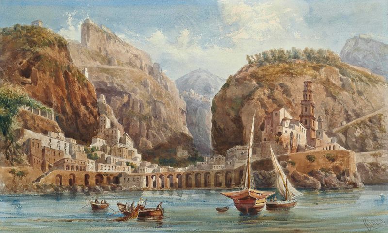 Fishing at Atrani on the Amalfi coast by Giovanni Lanza, impressionism
