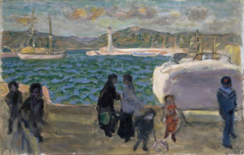 Oil on canvas by Pierre Bonnard depicting a foggy gulf with vibrant hues.