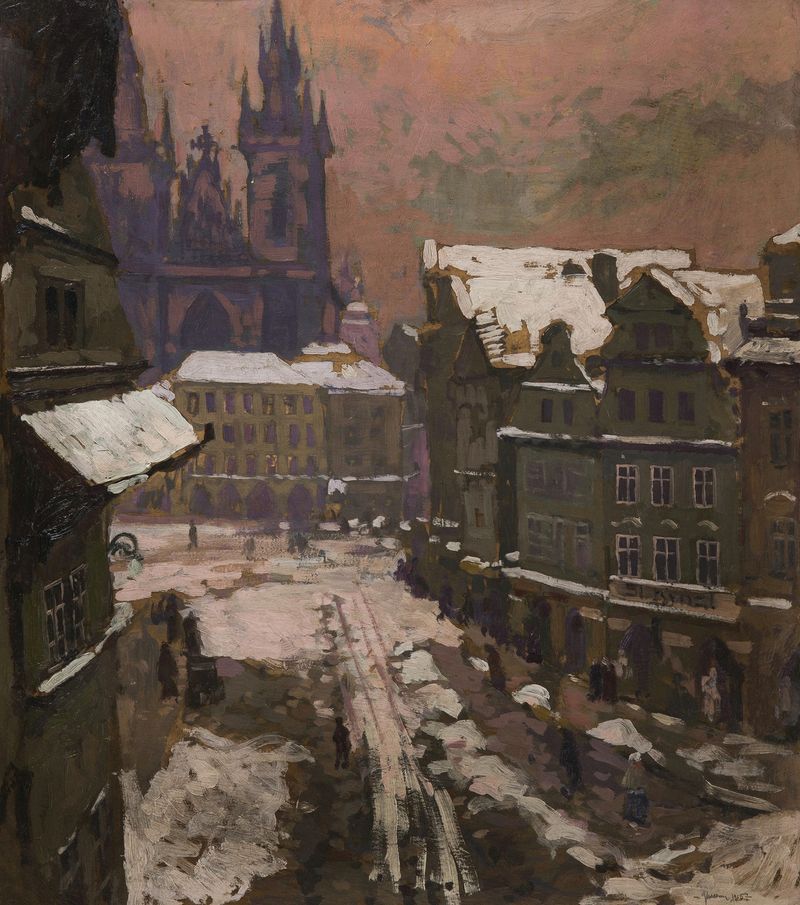 Landscape of Old Town Square by Gustav Macoun, oil on canvas