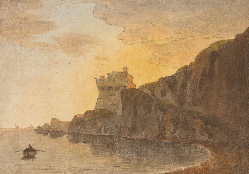 Marine scene with coastline and waves by John Warwick Smith, oil painting