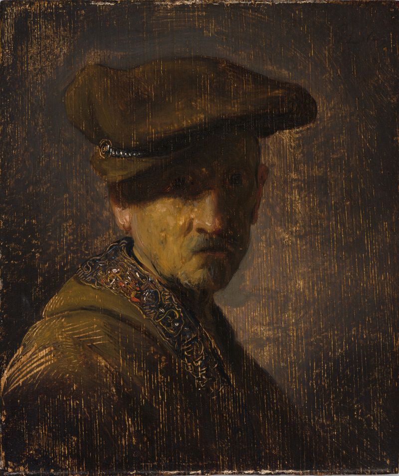Bust of a man carved in oak by Rembrandt Harmensz. van Rijn