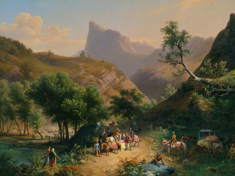 Historical scene with figures in conflict, oil painting by Giuseppe Bisi