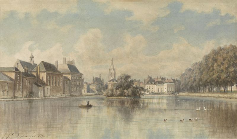 Hofvijver te ‘s-Gravenhage by Johannes Josephus Destree, realism, landscape