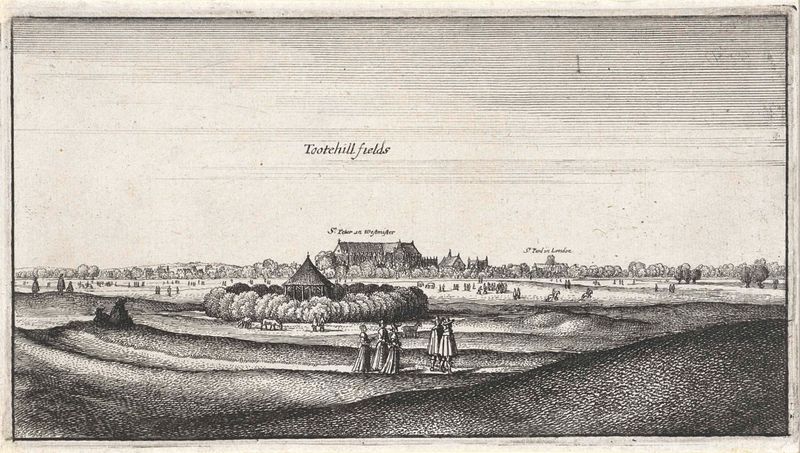 Grabado de Wenceslaus Hollar que representa Tothill Fields con suaves colinas