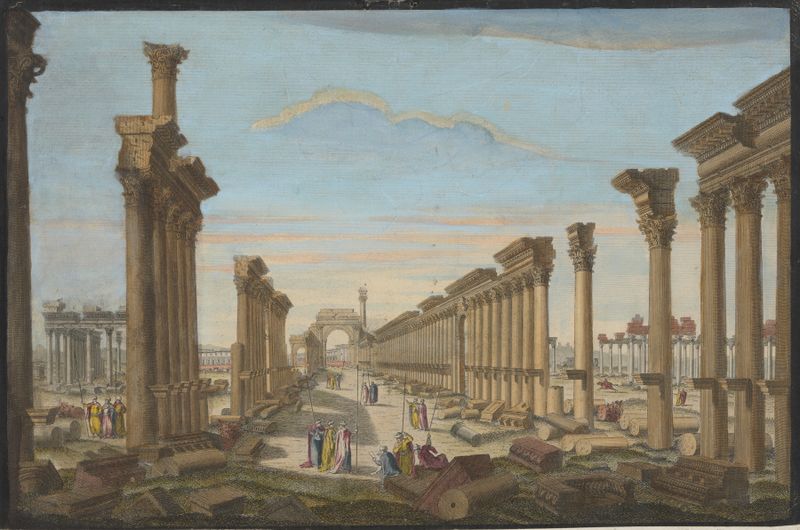 A Ruína do grande Templo de Palmira, artista desconhecido, pintura a óleo