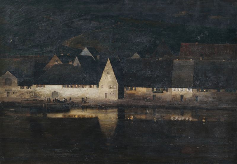Twilight landscape with a river, oil painting by Paul Wilhelm Keller-Reutlingen