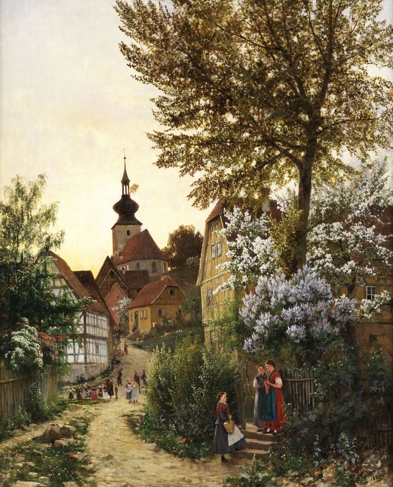 Paisaje sereno con una figura solitaria, óleo sobre lienzo de Emil Zschimmer