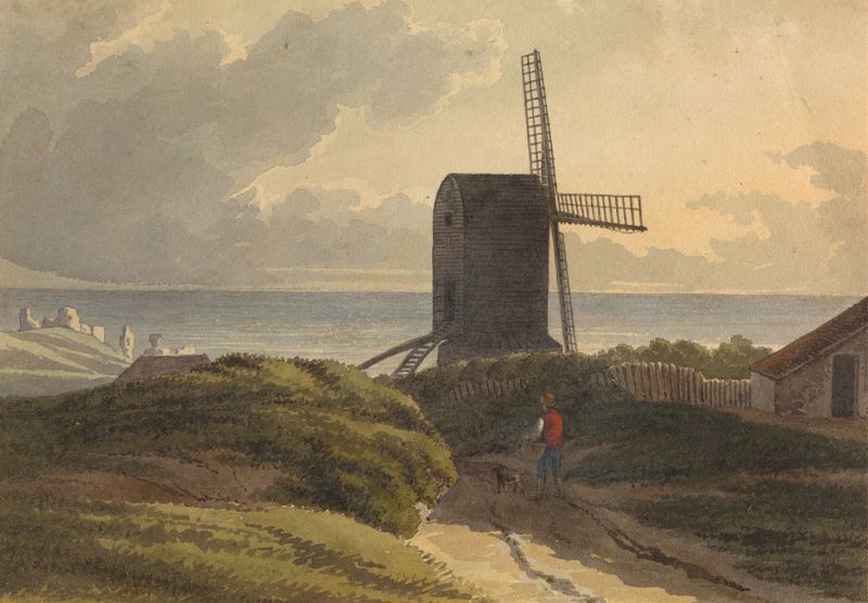 Windmill on the sea coast near Hastings, oil on canvas by Henry Morton